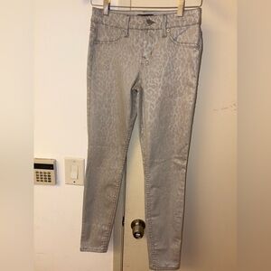 Level 99 Animal Print Silver Gray Coated Ultra Skinny Jeans Mid Rise Janice 27